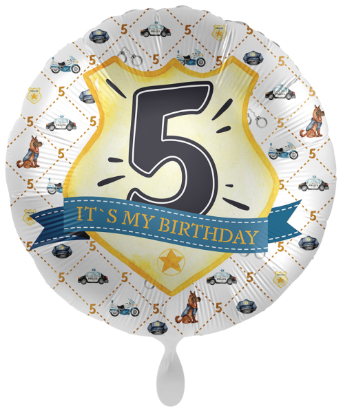 Folienballon - Happy Birthday, Polizei Zahl 5 - ø 43cm